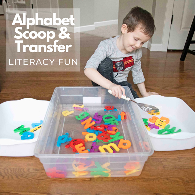 Alphabet Scoop and Transfer Literacy Activity – Busy Toddler