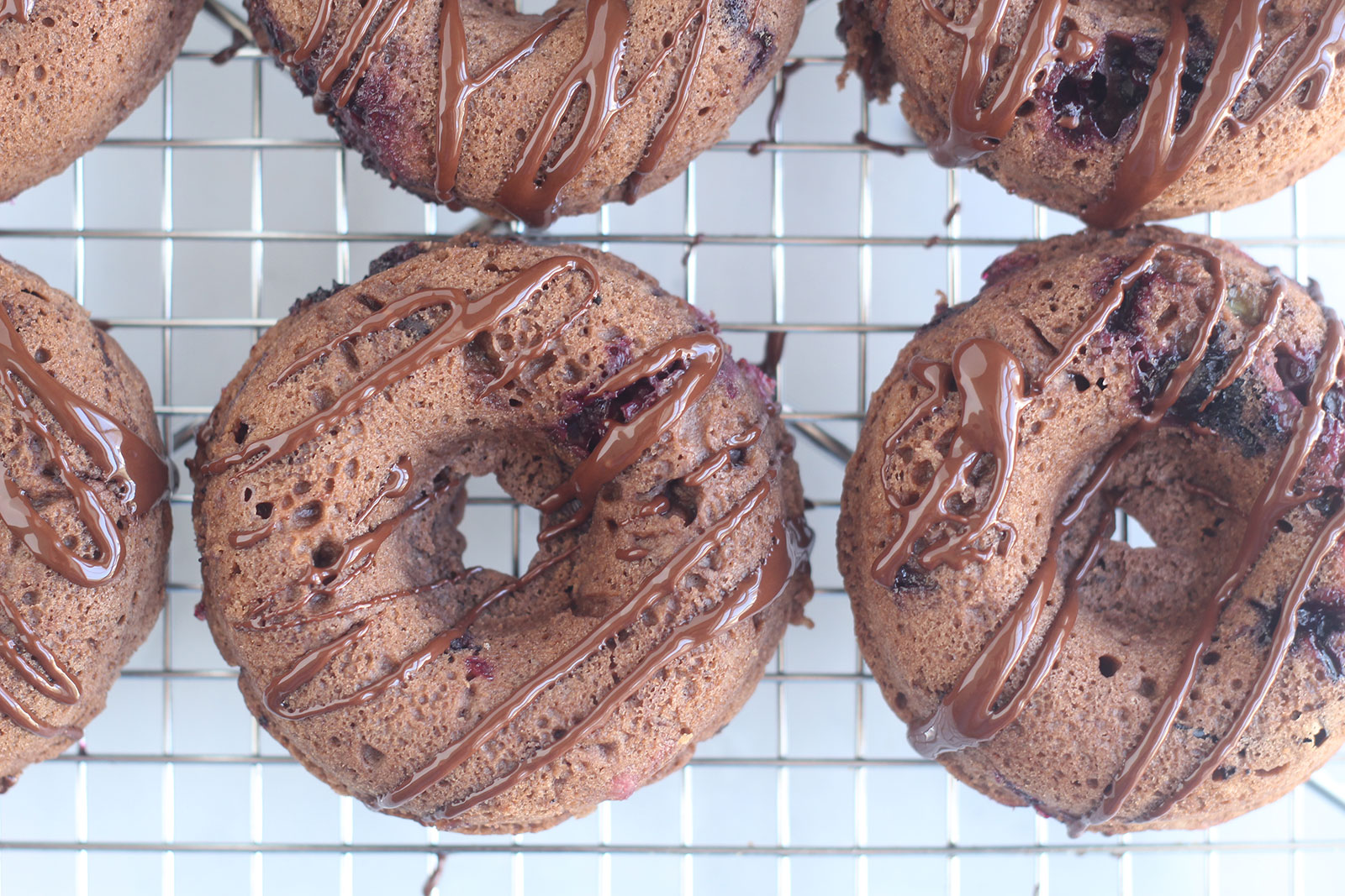 Easy Chocolate Baked Donuts with Blueberries