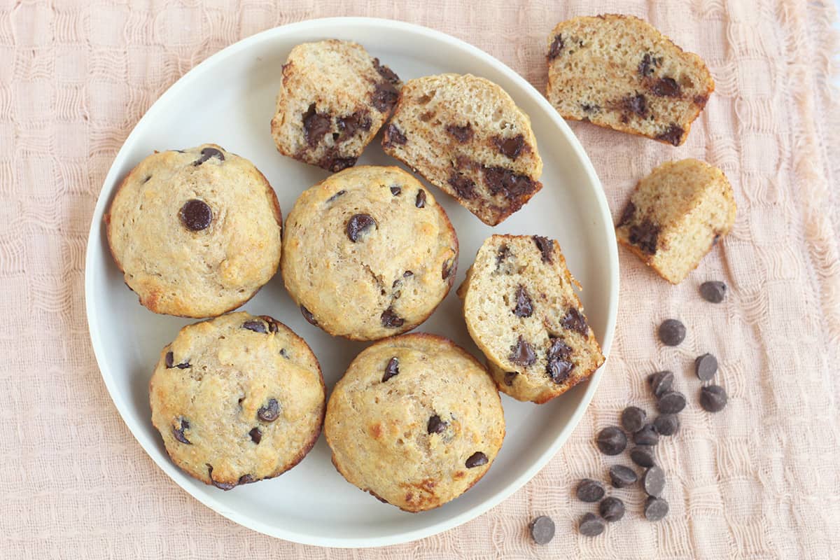 healthy chocolate chip muffins on plate
