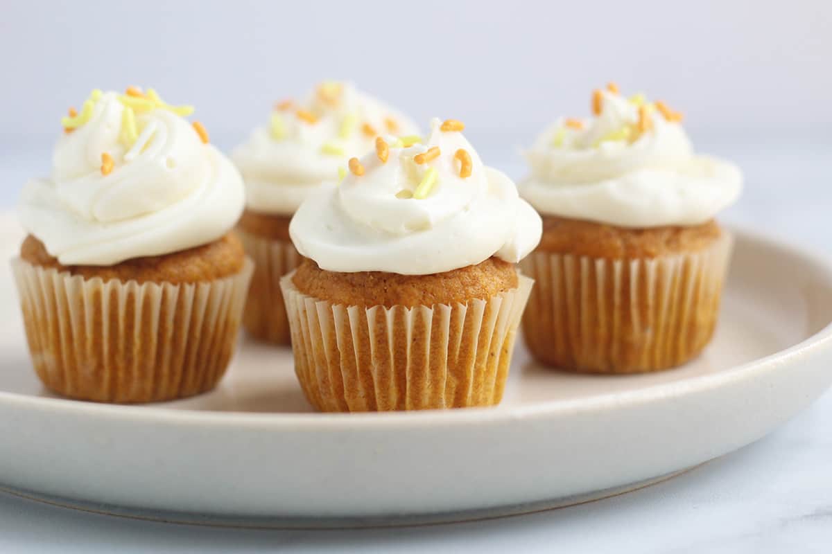 Mini Pumpkin Cupcakes (So Light and Fluffy!)