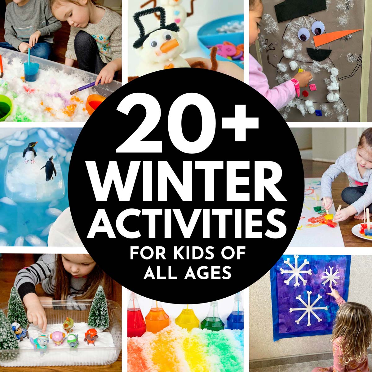 20+ Winter Activities for Kids of All Ages: image shows 8 winter ideas for kids.