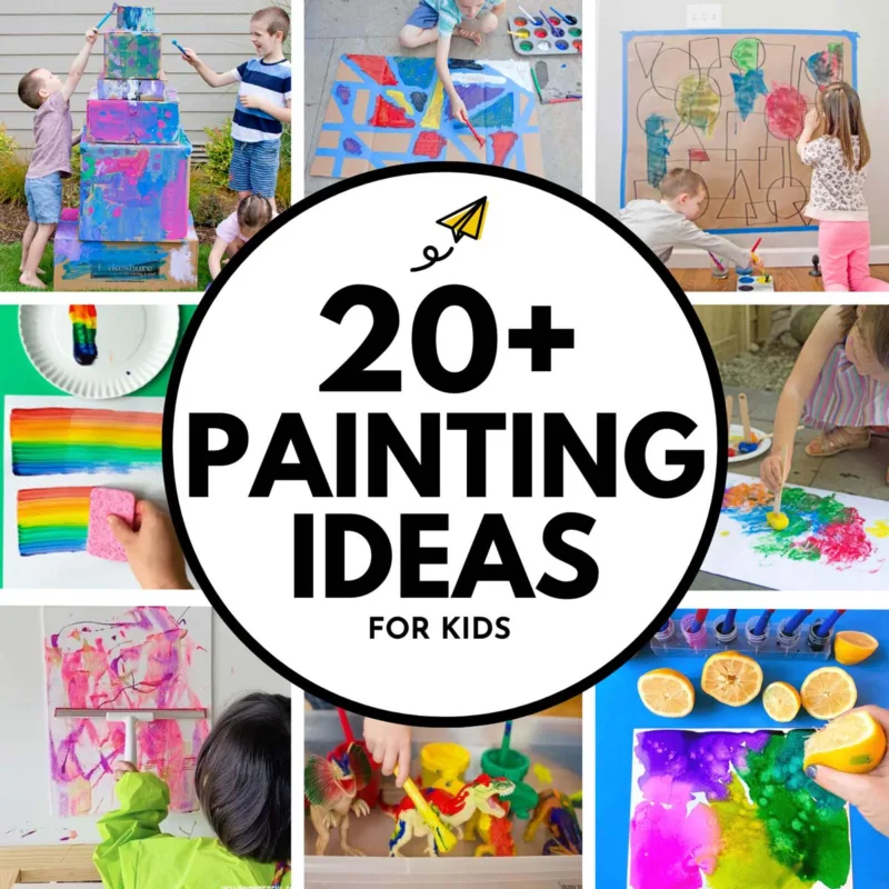 20+ Painting Ideas for Kids: Image shows 8 ideas for painting with kids (from creator Busy Toddler)