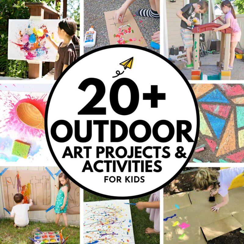 An 18 month old paints on an outdoor easel. How to build an outdoor easel (text)